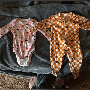 Old Navy Halloween Pink Onesie and Orange Halloween sleeper